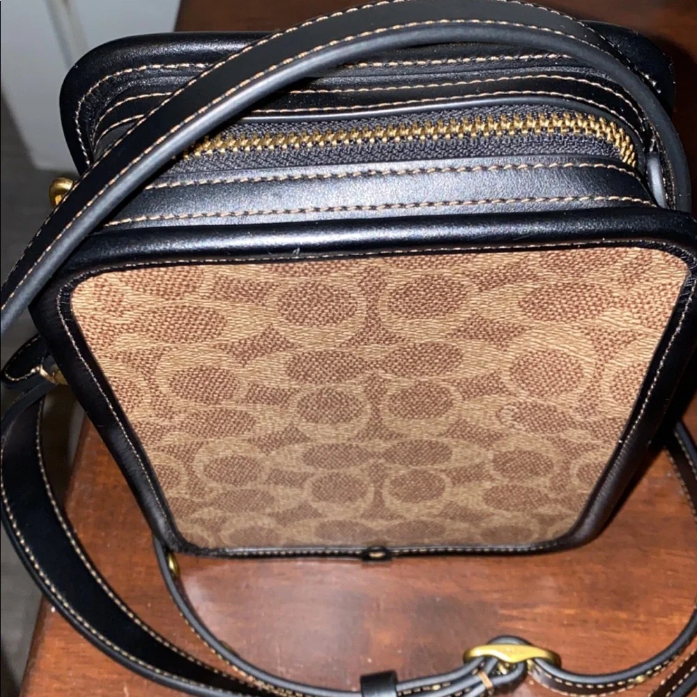 Coach Signature Canvas Crossbody Bag in Tan and Black